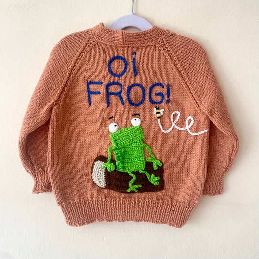 "Oi Frog" Handmade Cardigan Size Approx 3-4 Years
