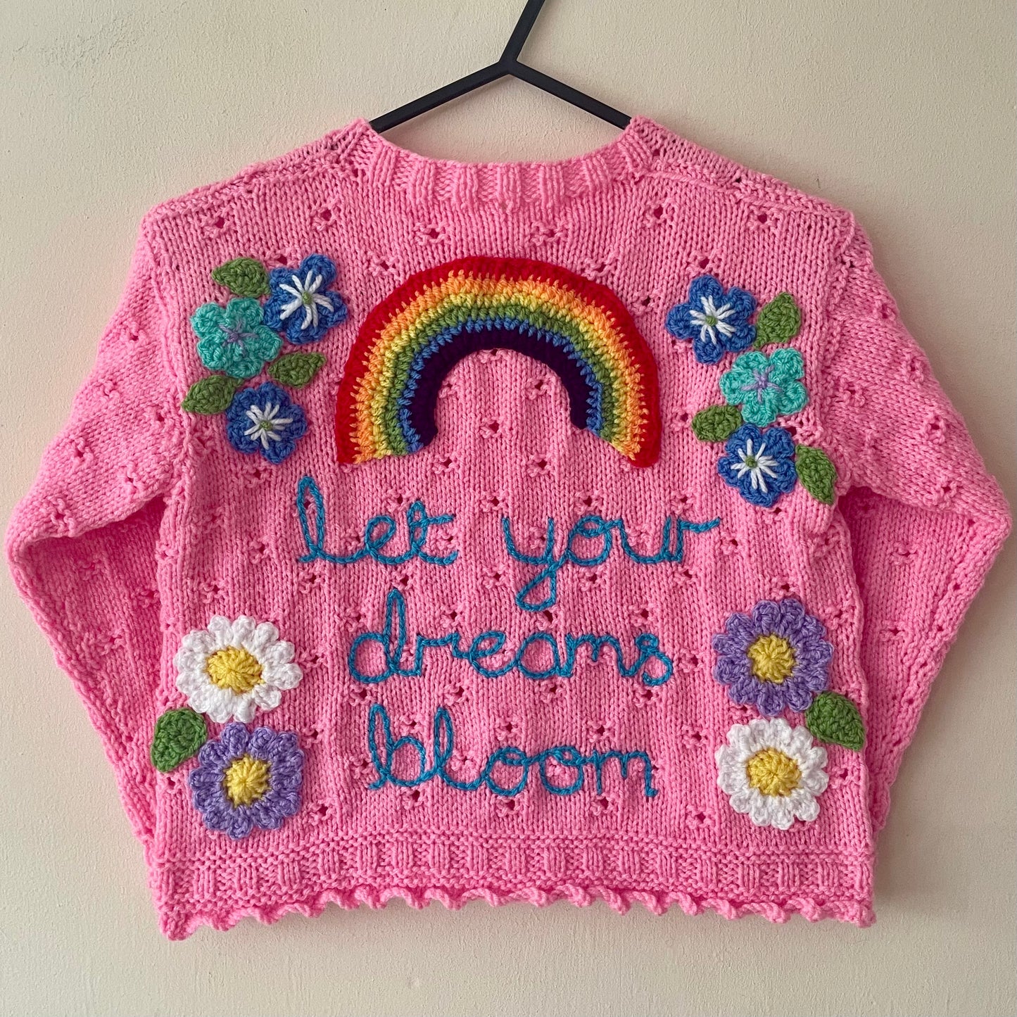 "Let Your Dreams Bloom” Handmade Cardigan Size Approx 3-5 Years