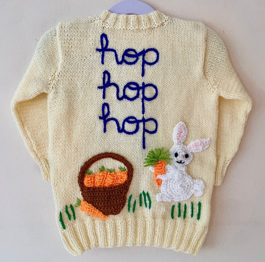 "Hop Hop Hop” Handmade Cardigan Size Approx 2-4 Years