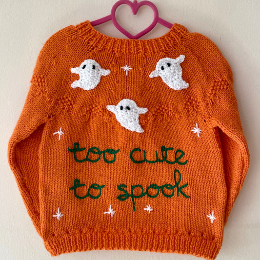 "Too Cute To Spook” Handmade Cardigan Size Approx 3-4 Years