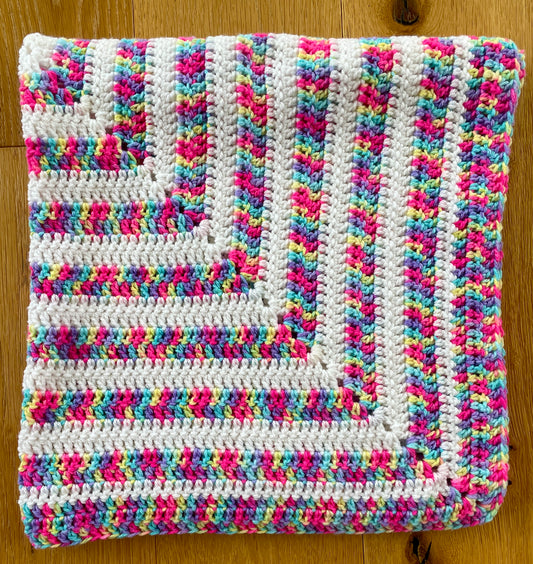 Small Handmade Baby Blanket and Hat (Rainbow/White)