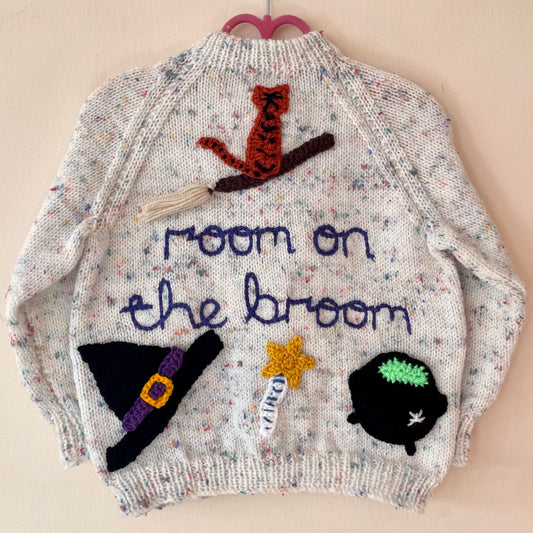 "Room On The Broom” Handmade Neutral Cardigan Size Approx 2.5-3.5 Years