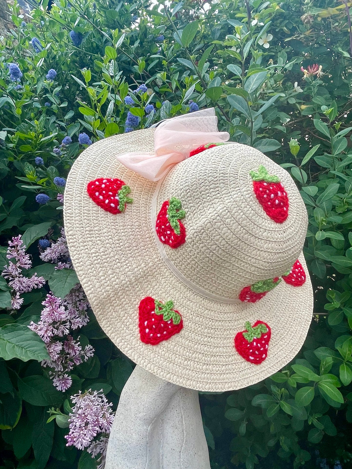 Strawberry Embellished Wide Brimmed Straw Hat - Age 2-4 Years