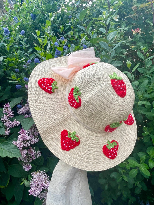 Strawberry Embellished Wide Brimmed Straw Hat - Age 2-4 Years