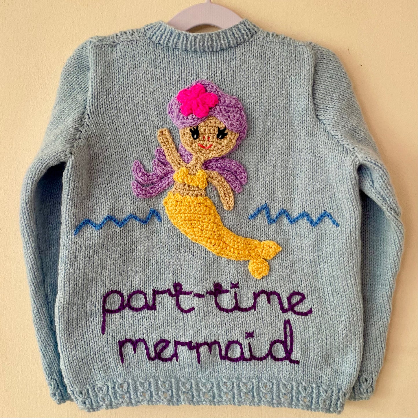 "Part-Time Mermaid” Handmade Cardigan Size Approx 4-6 Years