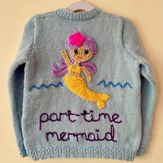 "Part-Time Mermaid” Handmade Cardigan Size Approx 4-6 Years