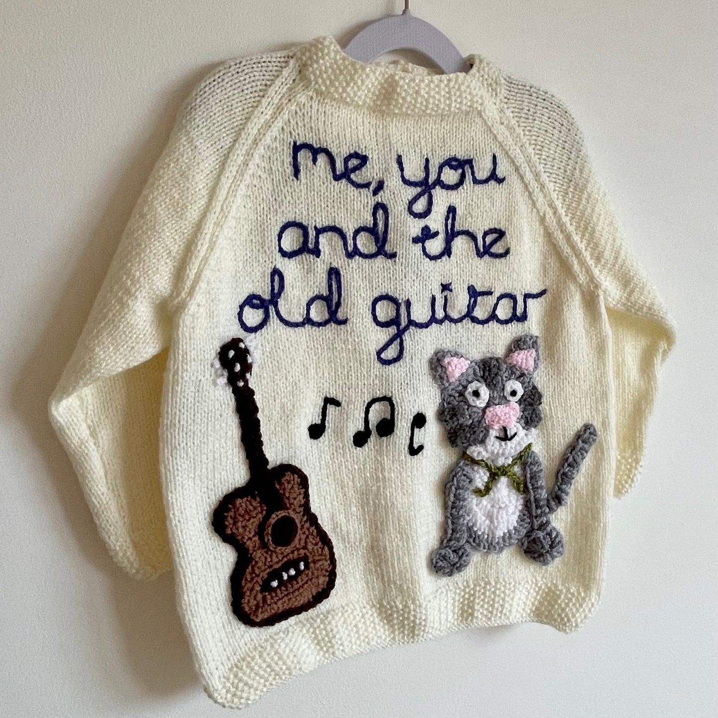 "Me, You and the Old Guitar" Handmade Cardigan Size Approx 4-6 Years