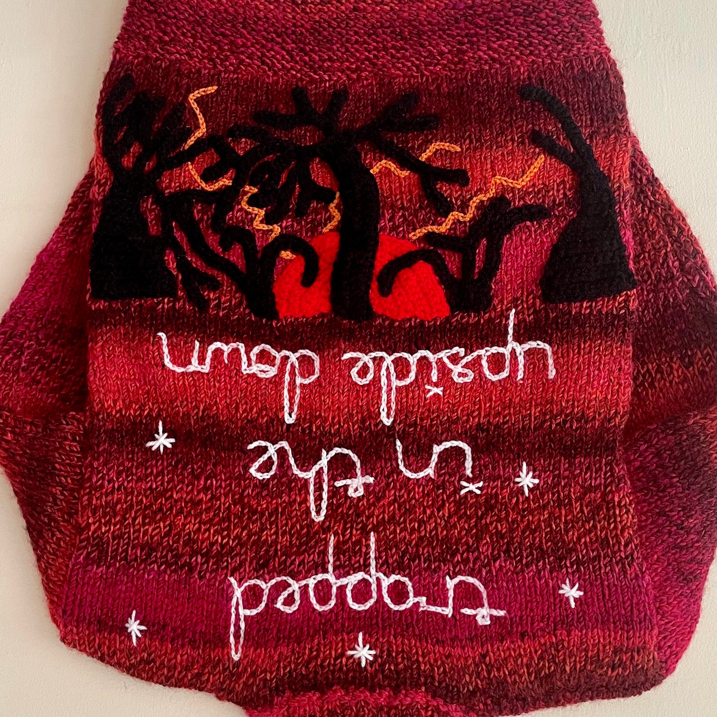 "Trapped In The Upside Down" Handmade Jumper Size Approx 6-8 Years