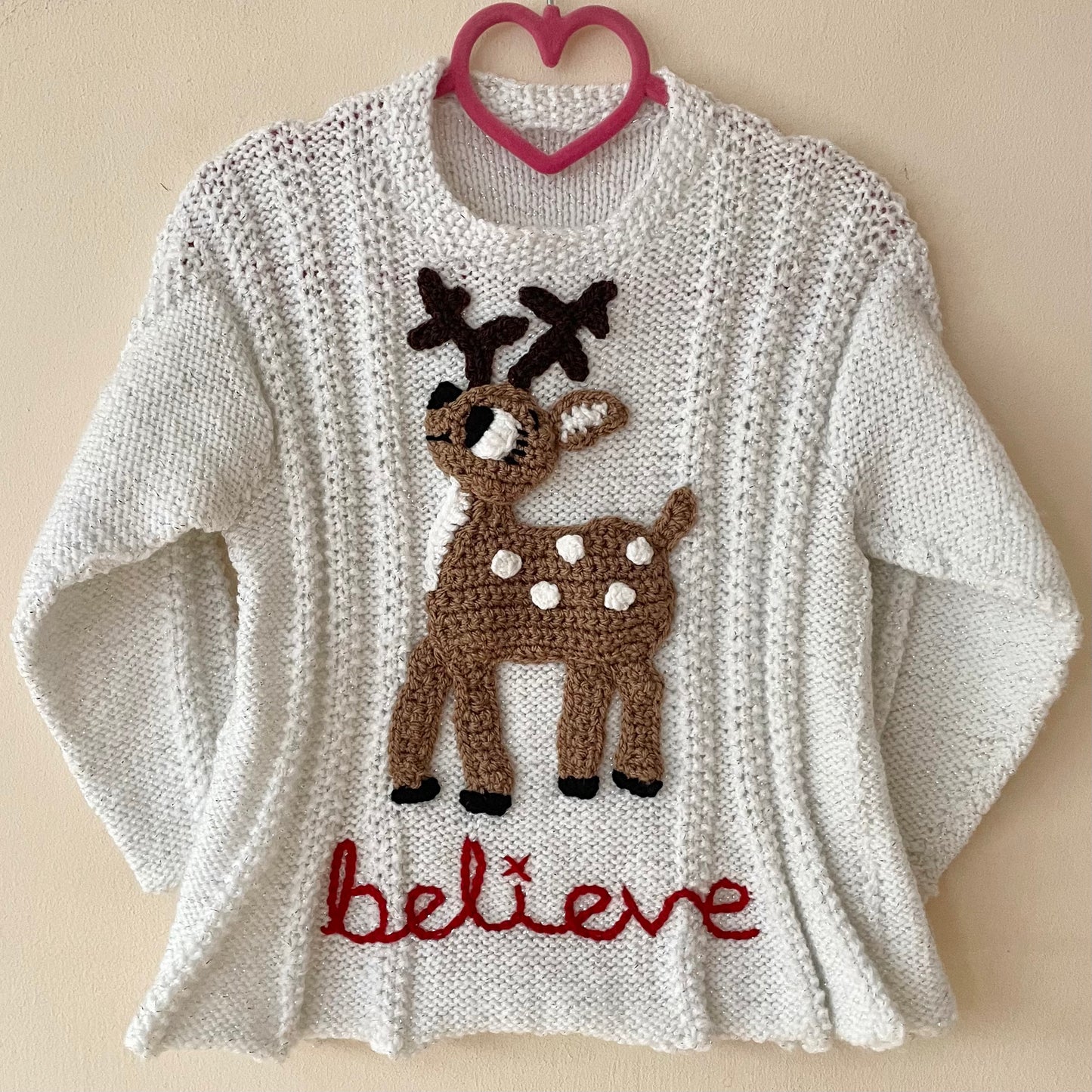 "Believe" Handmade Reindeer Jumper Size Approx 2-3 Years