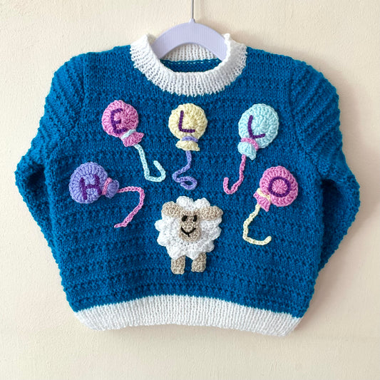 "Hello" Handmade Sheep Jumper Size Approx 2-3 Years
