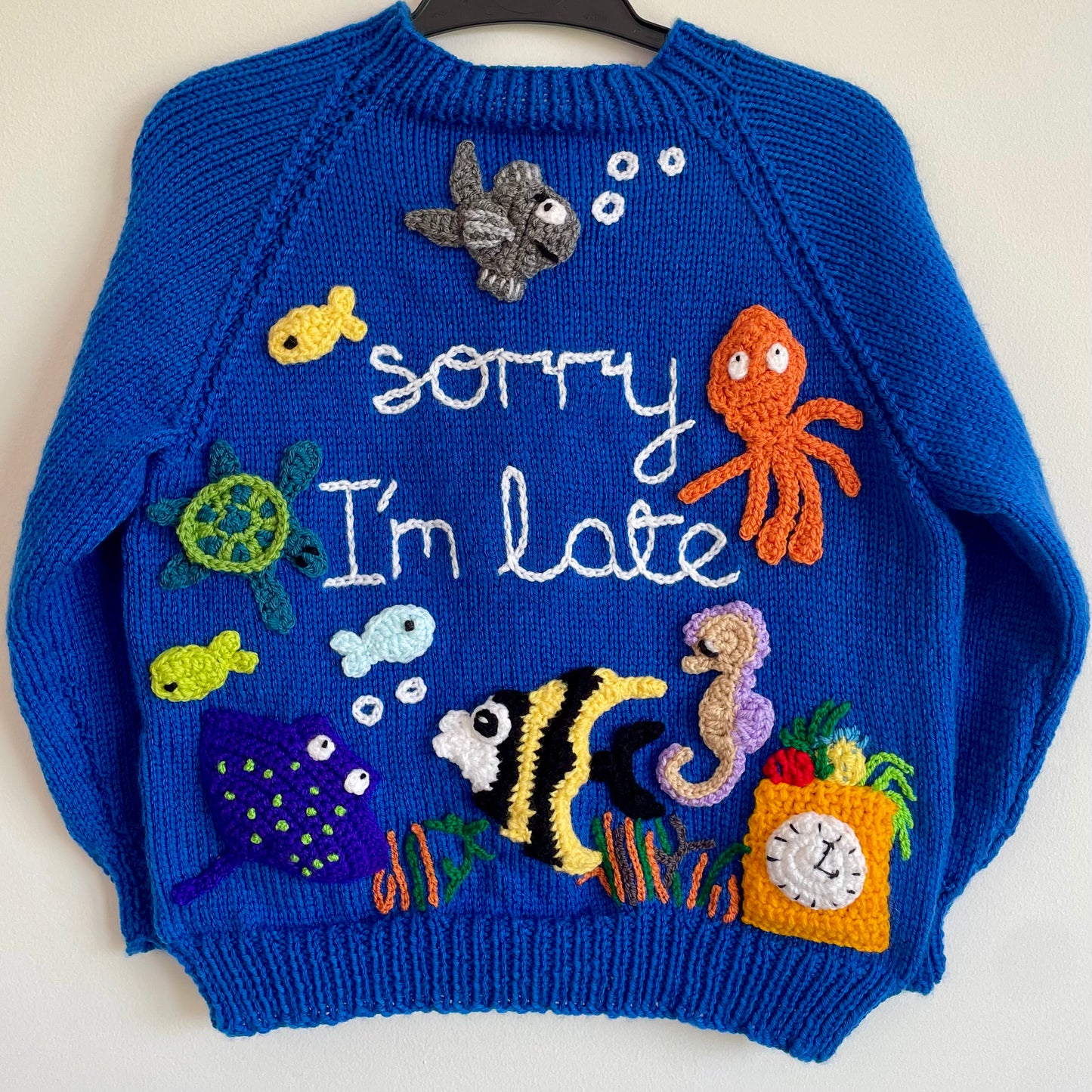 "Sorry I'm Late” Handmade Cardigan Size Approx 6-8 Years