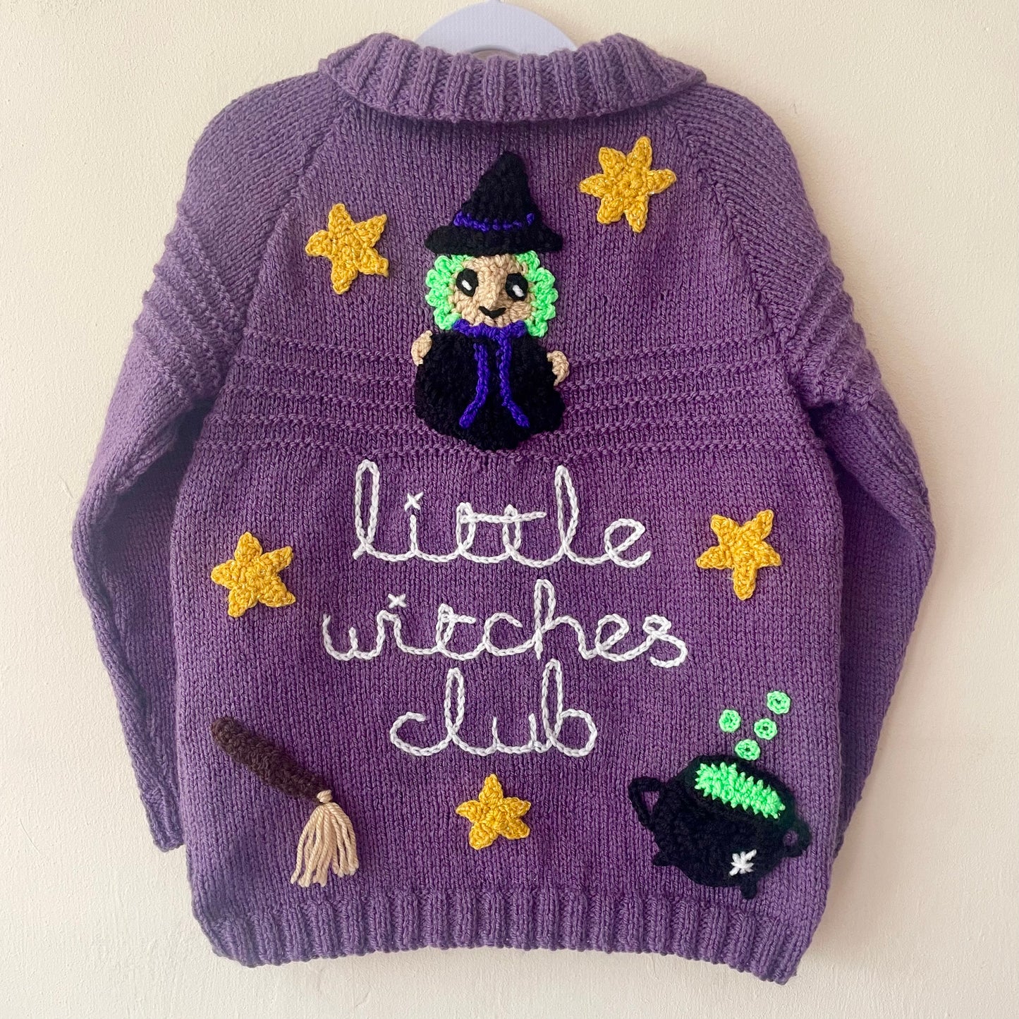 "Little Witches Club” Handmade Cardigan Size Approx 4-5 Years