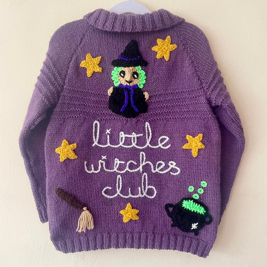 "Little Witches Club” Handmade Cardigan Size Approx 4-5 Years