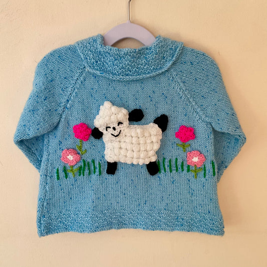 Handmade Blue Sheep Cardigan Size Approx 2-3 Years