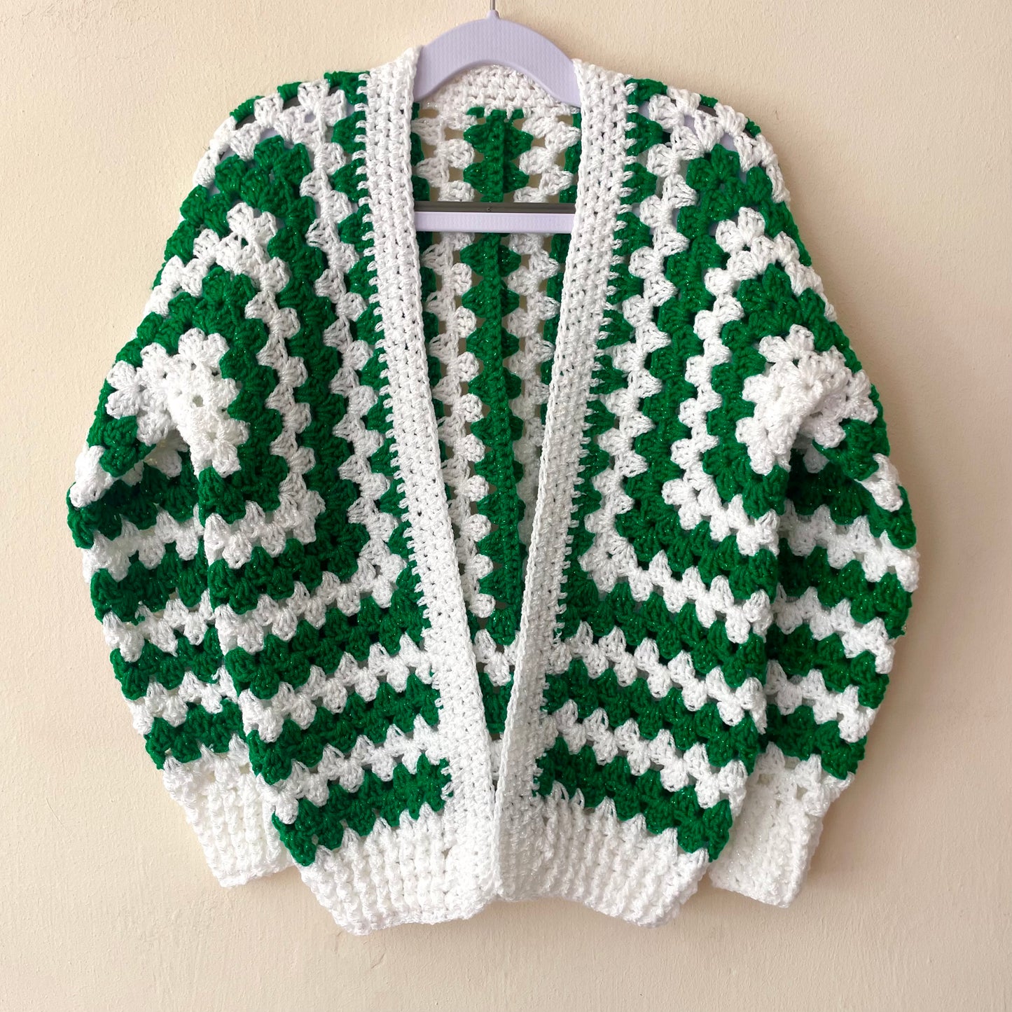 Green & White Handmade Cardigan Size Approx 4-6 Years