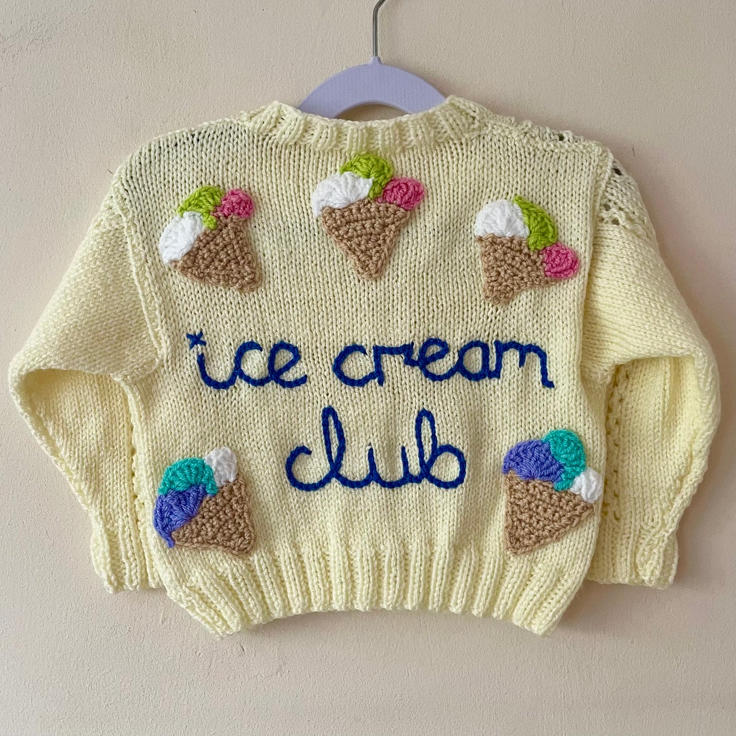 "Ice Cream Club” Handmade Cardigan Size Approx 1-2 Years