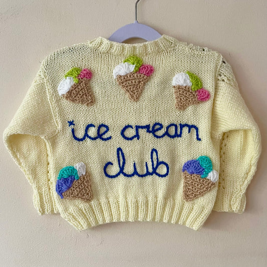 "Ice Cream Club” Handmade Cardigan Size Approx 1-2 Years