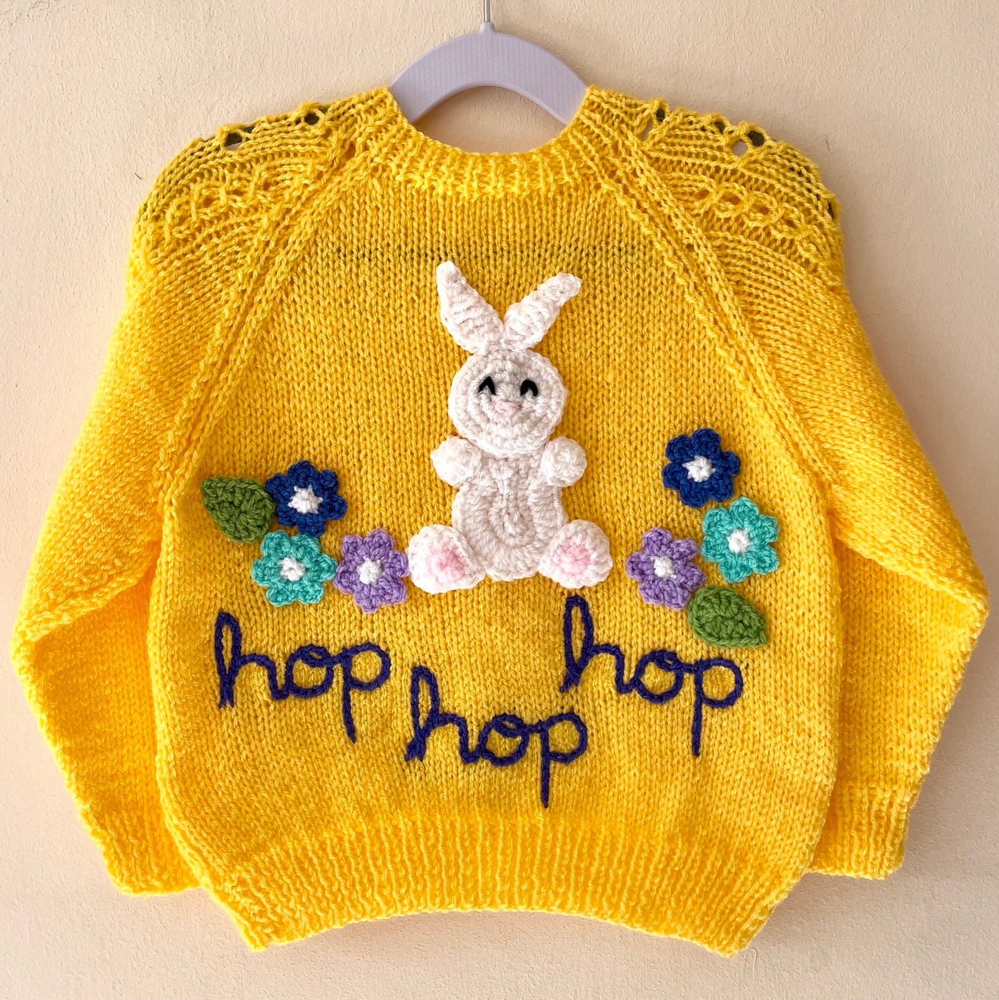 "Hop Hop Hop" Handmade Cardigan Size Approx 2-3 Years