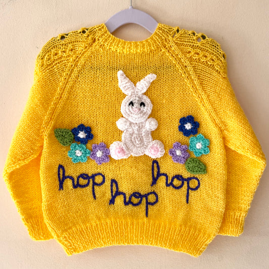 "Hop Hop Hop" Handmade Cardigan Size Approx 2-3 Years