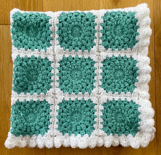 Large Green & White Squares Handmade Blanket