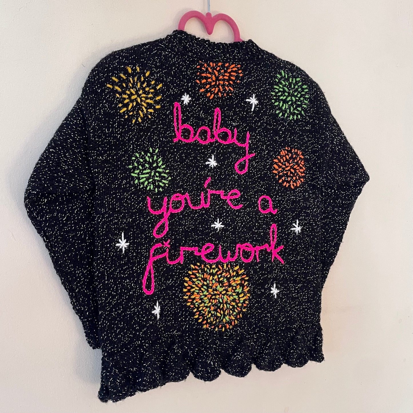 "Baby You're A Firework" Handmade Cardigan Size Approx 3-4 Years