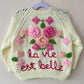 "La Vie Est Belle” Handmade Cardigan Size Approx 3-4 Years