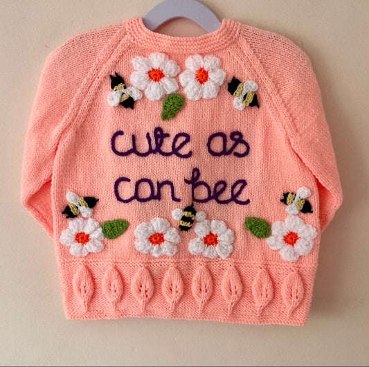 "Cute As Can Bee” Handmade Cardigan Size Approx 4-5 Years