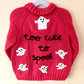"Too Cute To Spook" Handmade Sparkle Knit Cardigan Size Approx 3-4 Years