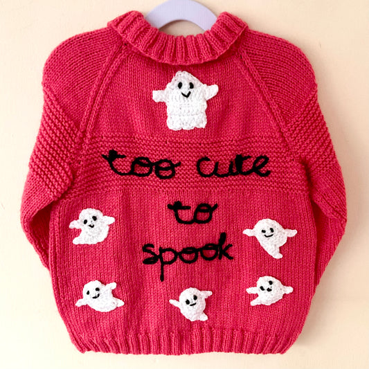 "Too Cute To Spook" Handmade Sparkle Knit Cardigan Size Approx 3-4 Years