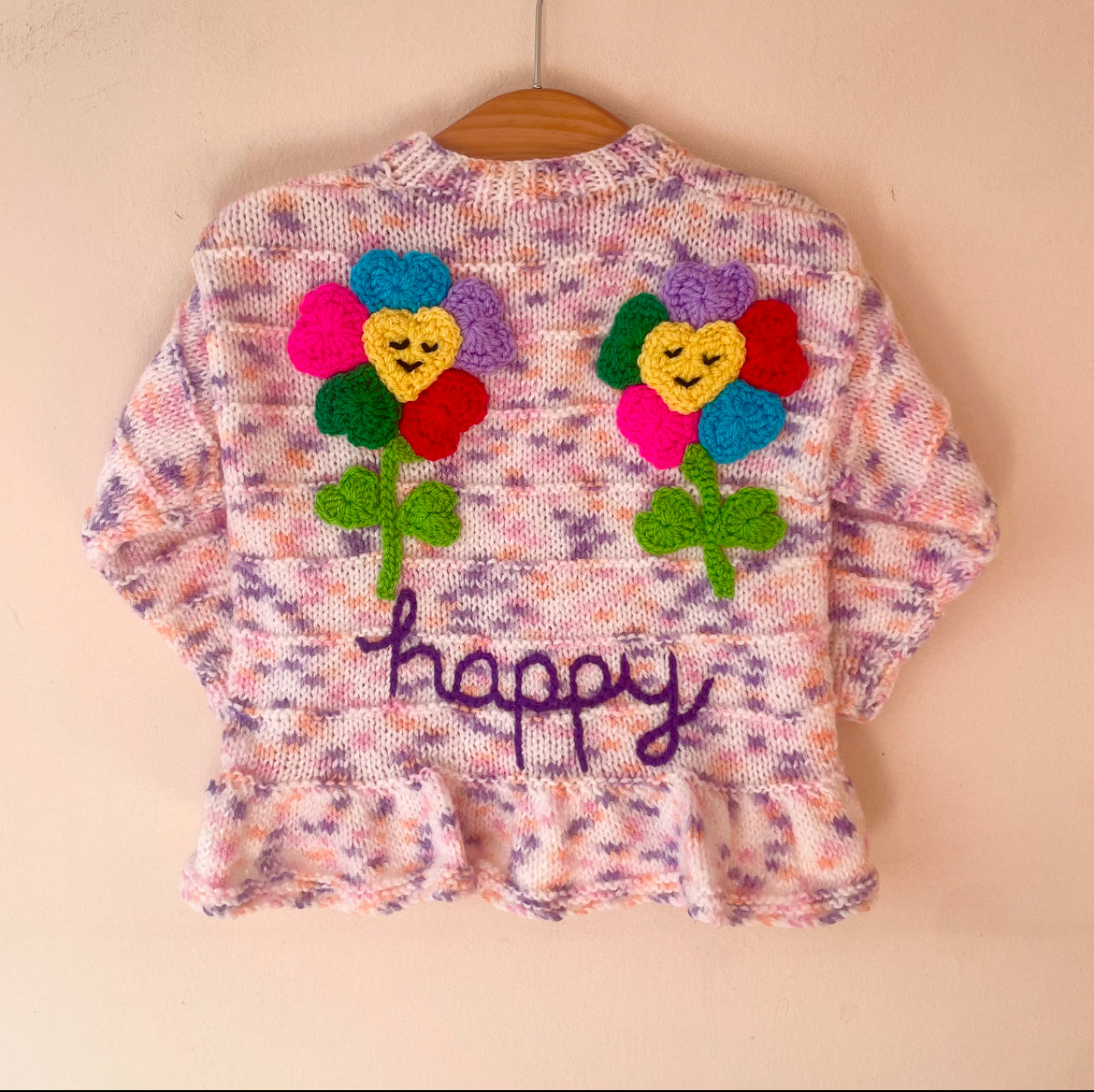 "Happy" Handmade Cardigan Size Approx 1-2 Years
