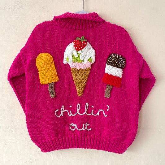 "Chillin' Out” Handmade Cardigan Size Approx 4-6 Years