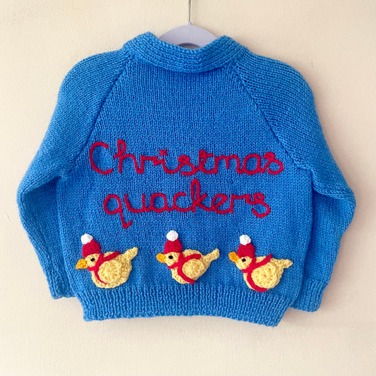 "Christmas Quackers” Handmade Cardigan Size Approx 2-3 Years