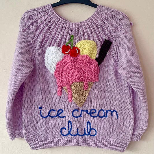 "Ice Cream Club” Handmade Cardigan Size Approx 5-7 Years