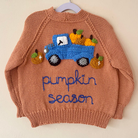 "Pumpkin Season” Handmade Cardigan Size Approx 5-7 Years