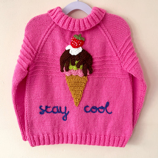 "Stay Cool” Handmade Cardigan Size Approx 3-5 Years