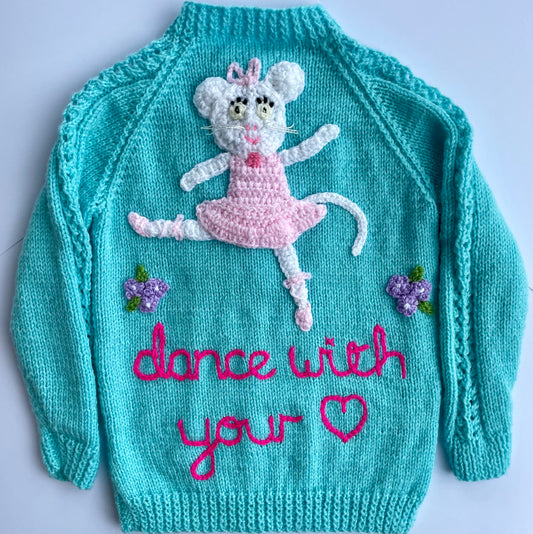 "Dance With Your Heart” Handmade Cardigan Size Approx 3-4 Years