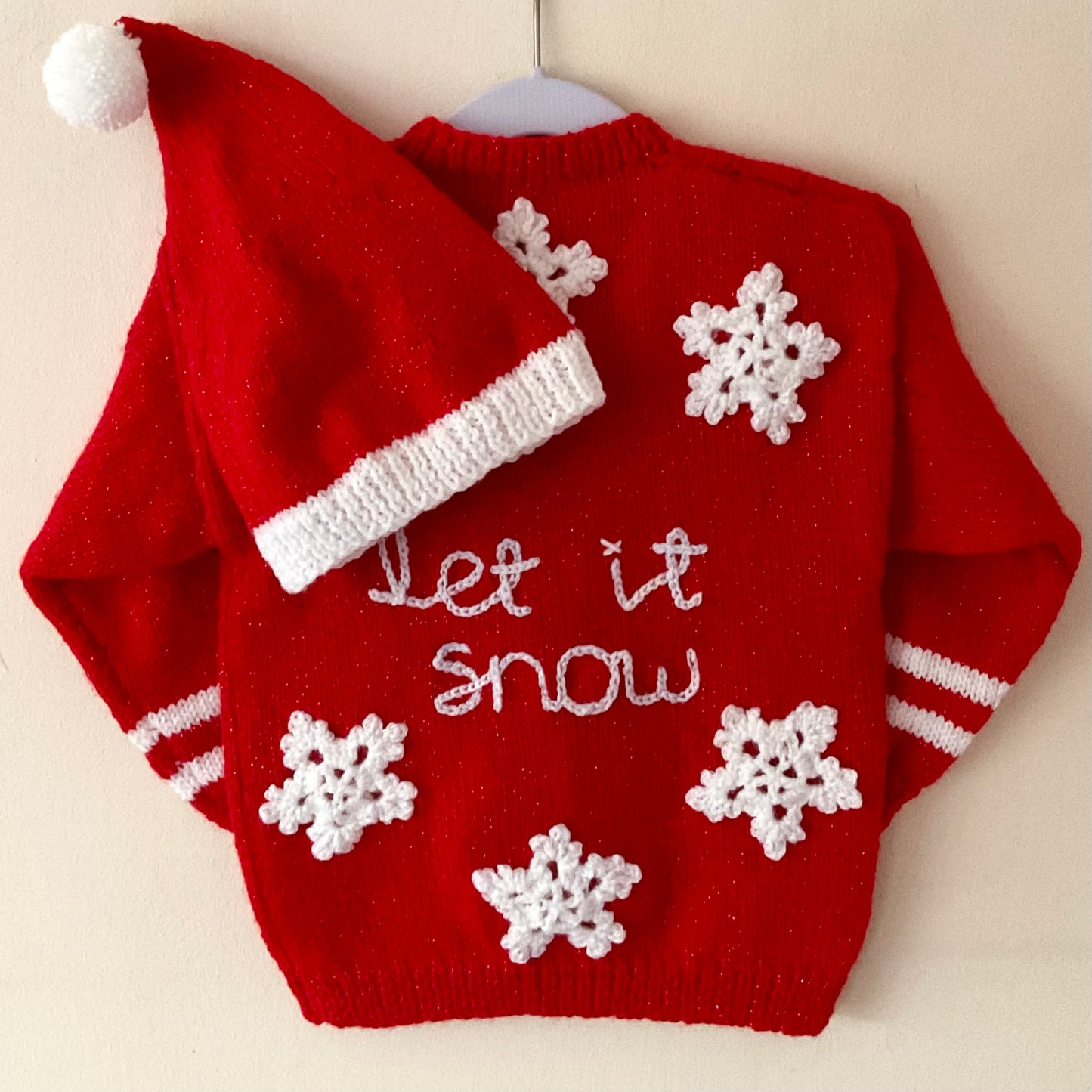 "Let It Snow" Handmade Jumper and Hat Size Approx 2-3 Years