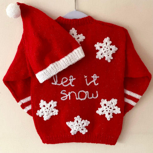 "Let It Snow" Handmade Jumper and Hat Size Approx 2-3 Years