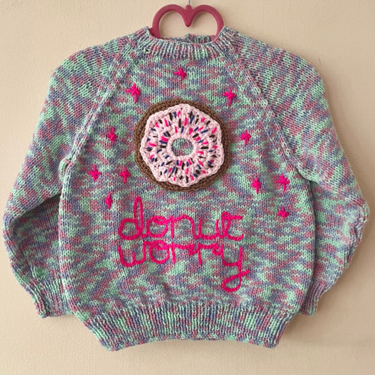 "Donut Worry" Handmade Cardigan Size Approx 2-3 Years