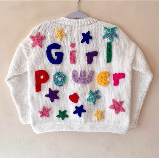 "Girl Power” Handmade Cardigan Size Approx 4-6 Years