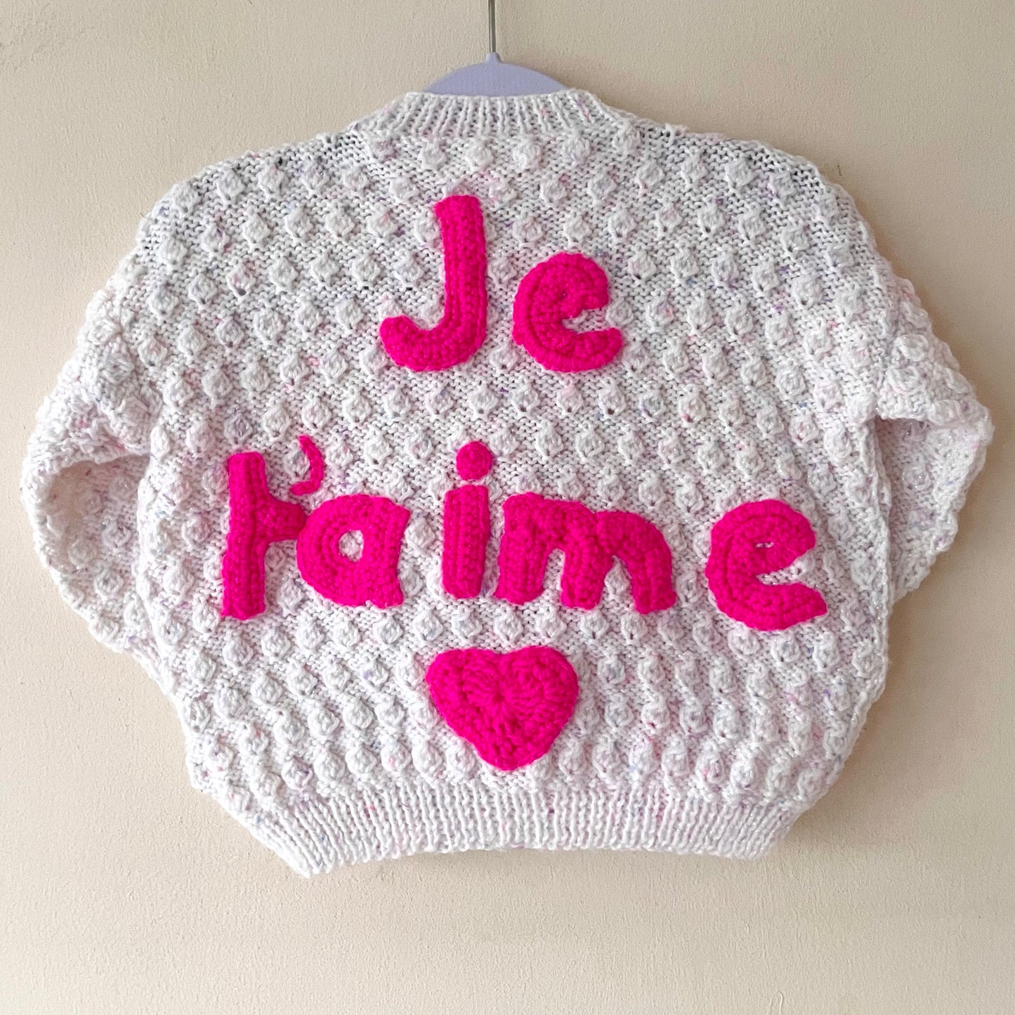 "Je T'aime” Handmade Cardigan Size Approx 18 Months - 2.5 Years