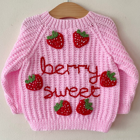 "Berry Sweet” Handmade Cardigan Size Approx 12-18 Months