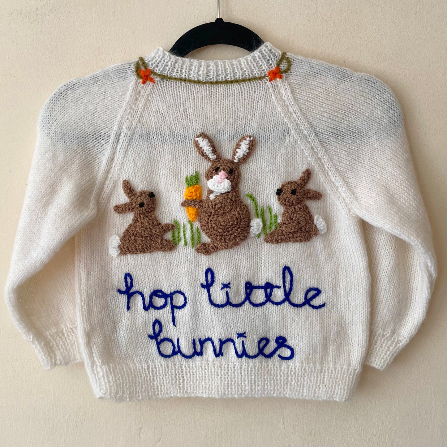 "Hop Little Bunnies” Handmade Cardigan Size Approx 5-6 Years