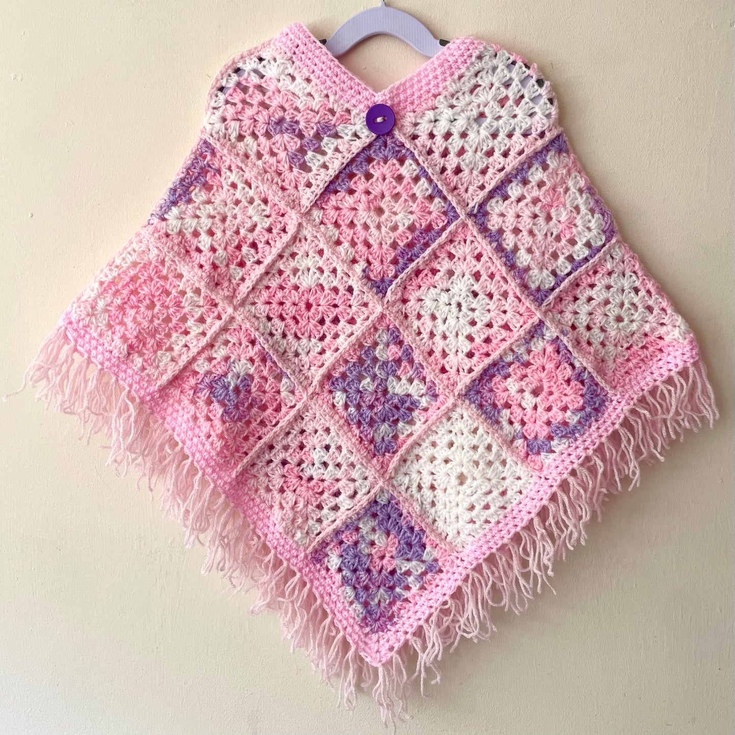 Hand Crocheted Pale Pink Poncho Size Approx 4-7 Years