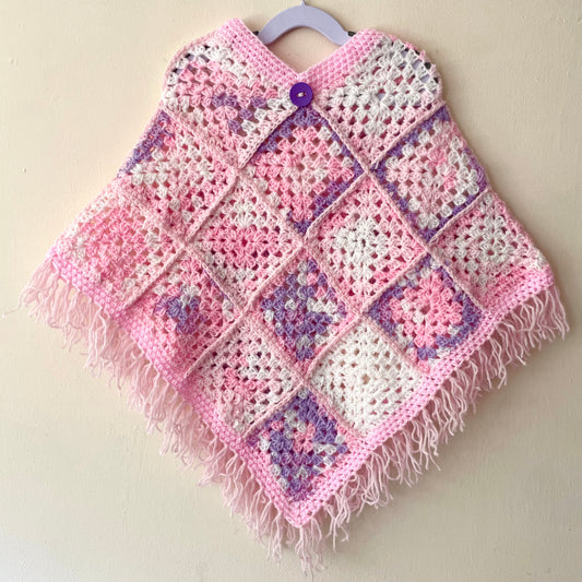 Hand Crocheted Pale Pink Poncho Size Approx 4-7 Years