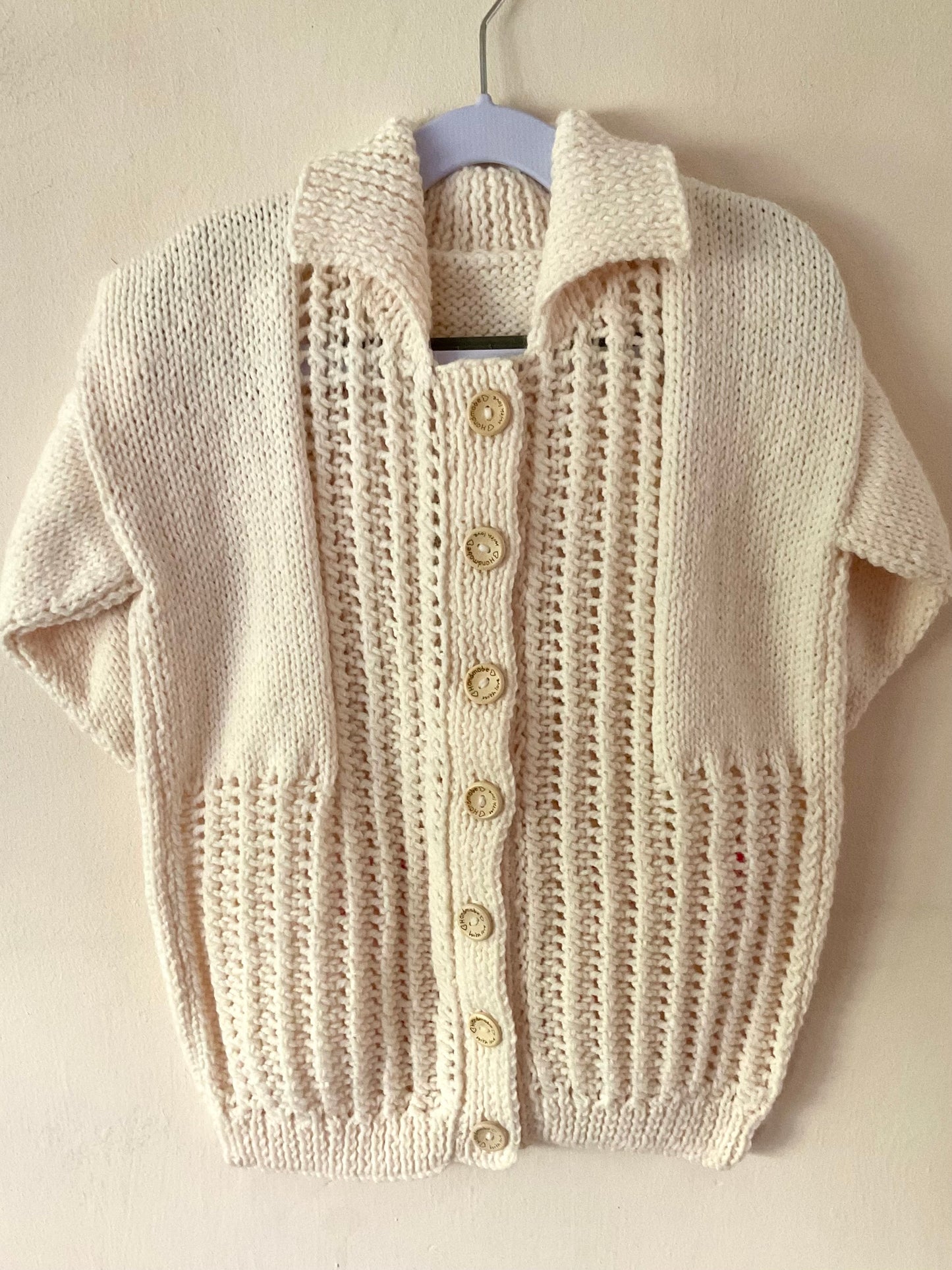 “Ice Cream Club” Handmade Cream Cardigan Size Approx 6-8 Years