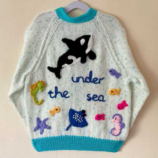 "Under The Sea” Handmade Light Blue Cardigan Size Approx 8-10 Years