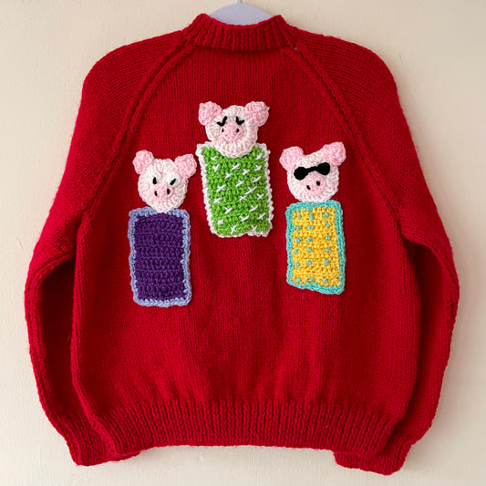 "Pigs In Blankets” Handmade Cardigan Size Approx 4-6 Years