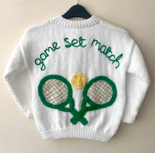 “Game, Set, Match” Handmade Cardigan Size Approx 7-9 Years