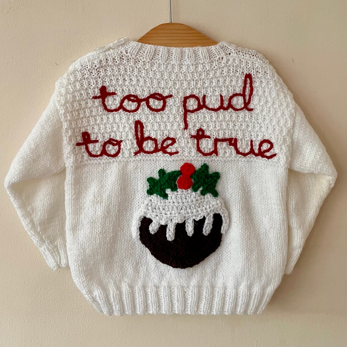 🎄Day 2🎄“Too Pud To Be True” Christmas Handmade Jumper Size Approx 2-3 Years
